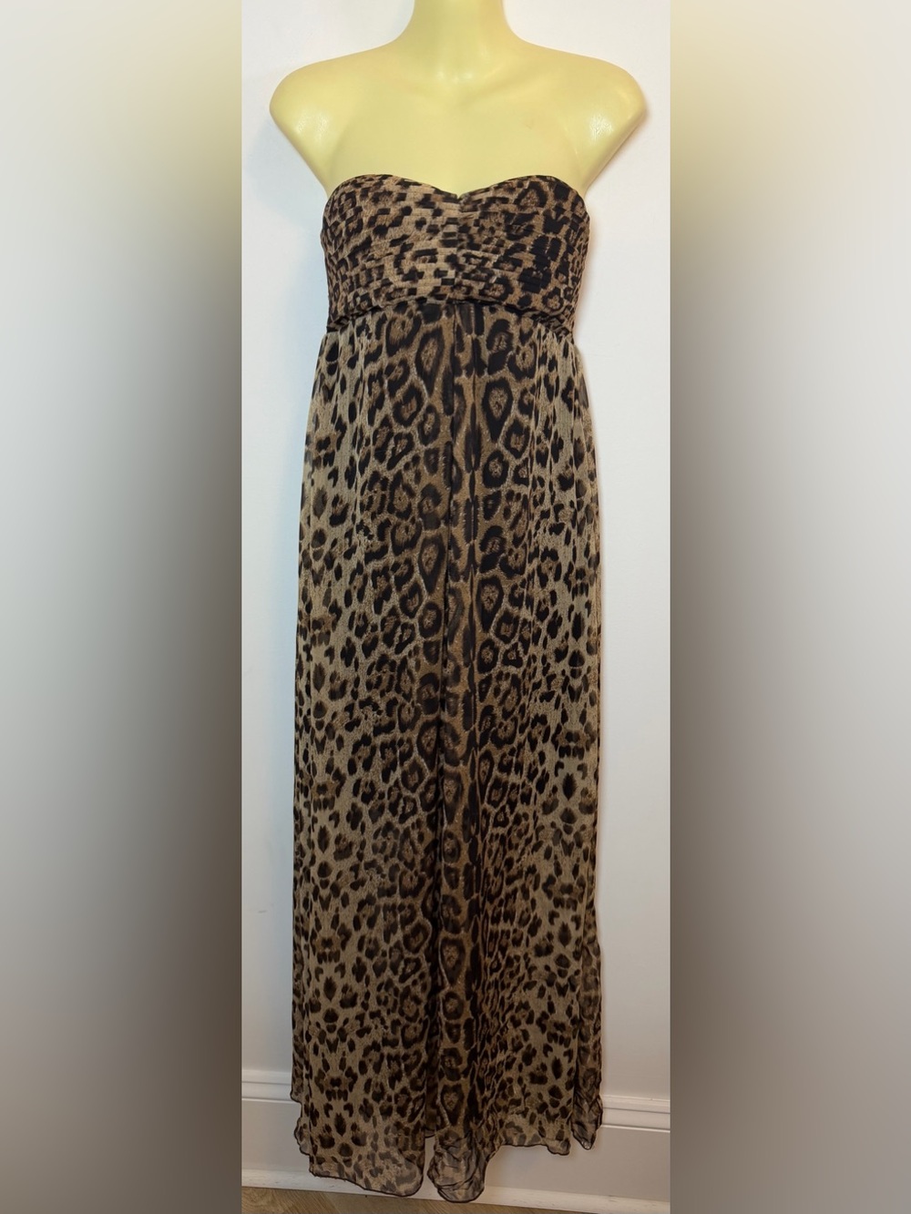 Sans Souci Strapless Leopard-Print Maxi Dress in Brown and Black